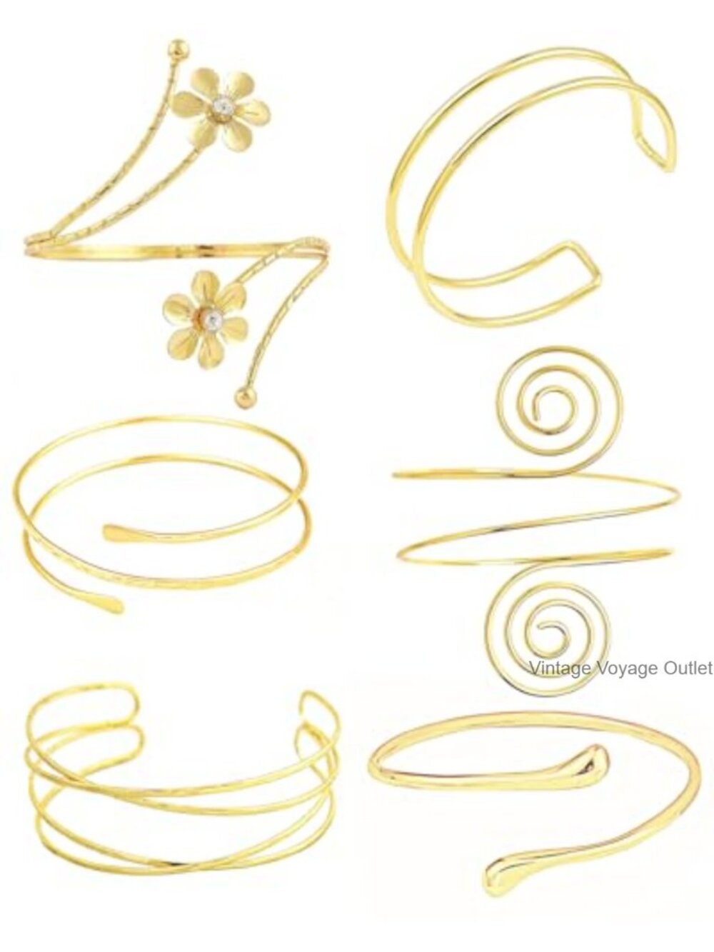 6 Piece Gold Plated Arm Cuff Bracelet Set Adjustable Upper Arm Band